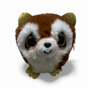Ty Beanie Balls The Raccoon Brown and White Plush Toy with Gold Accents